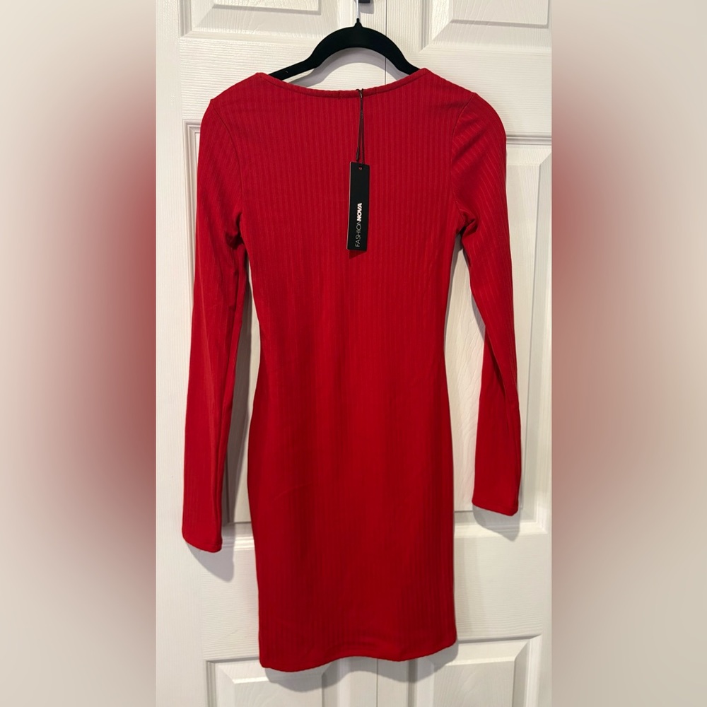 Fashion Nova Soft Vibrant Red Long Sleeve Dress - Picture 3 of 4